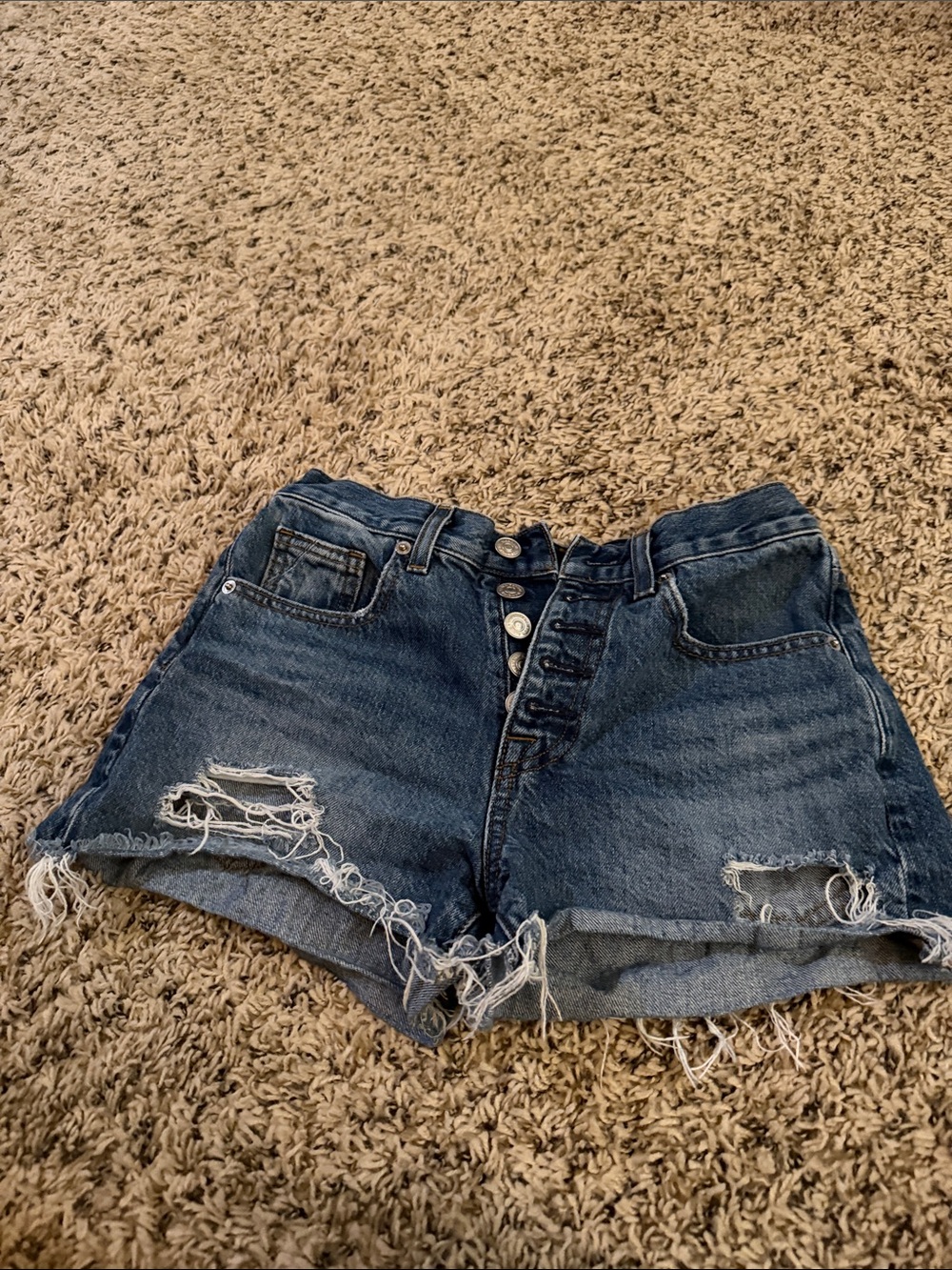 7 For All Mankind Distressed Dark Blue High-Rise Jean Shorts